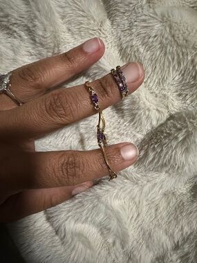 Gold Tone amatysta  Stone Stackable Ring Set
